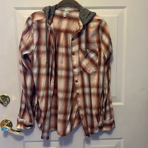 Mudd checkered button down with hood.